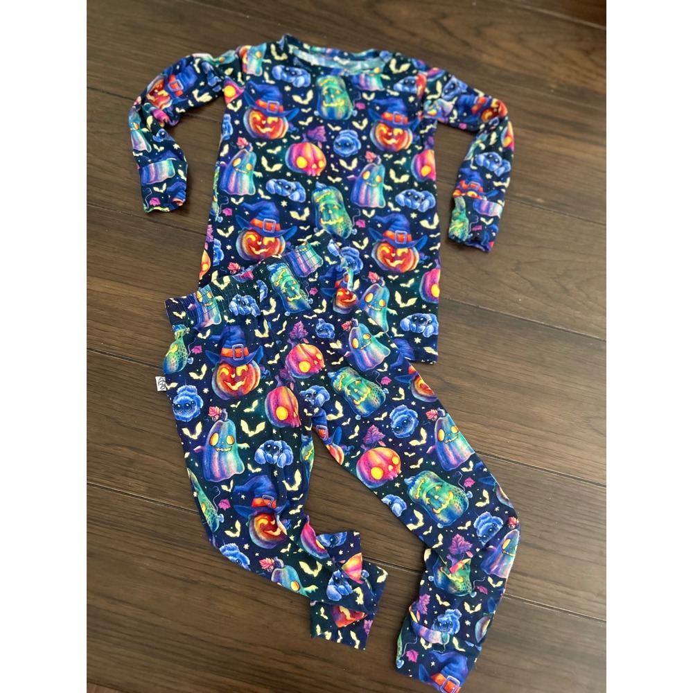 Olee and Belle Halloween Pajamas Kids 4T Neon Pumpkin Ghost Bamboo Set Spooky